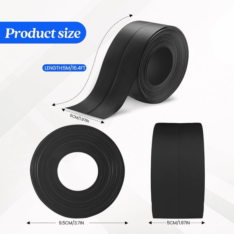 ABSOFINE Caulk Tape Waterproof Self Adhesive, Black Toilet Caulk Sealant Tape, Shower Seal Strip for Kitchen, Countertop, Bathroom, Sink Bathtub Toilet Edge Protector with Sealing Tool (1.97"x16.4Ft) - Image 2